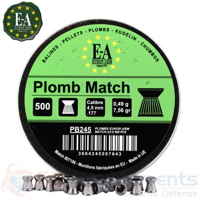 Boite de 500 Plombs plats Europarm Match 4.5mm 