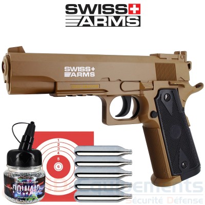 Pistolet Swiss Arms P1911 match CO2 Tan semi auto (2...