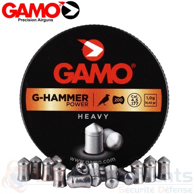 Boite de 200 plombs pointus GAMO G-Hammer 4.5mm 15.4gr
