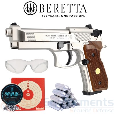 Beretta 92FS Nickel et bois CO2 diabolo 4.5mm (3.5...