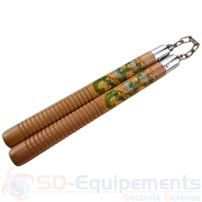 Nunchaku Bois NS18 Manche Stri&eacute; Dragon