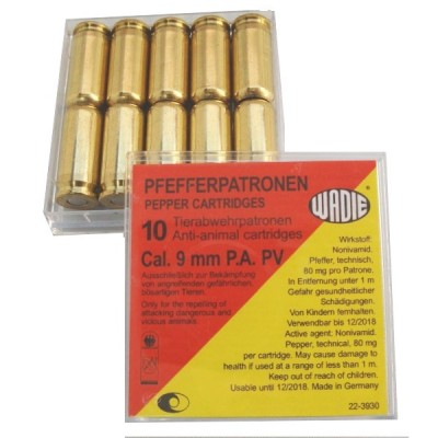 10 cartouches &agrave; poivre OC Wadie 9mm PAK
