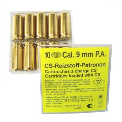 10 Cartouches Gaz lacrymog&egrave;ne CS PAK 9mm  Wadie