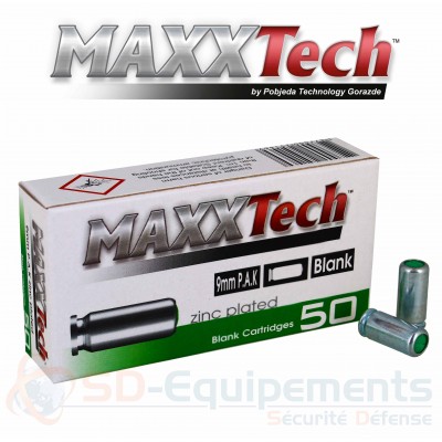 50 balles &agrave; blanc MAXXTech 9mm PAK (pistolet)