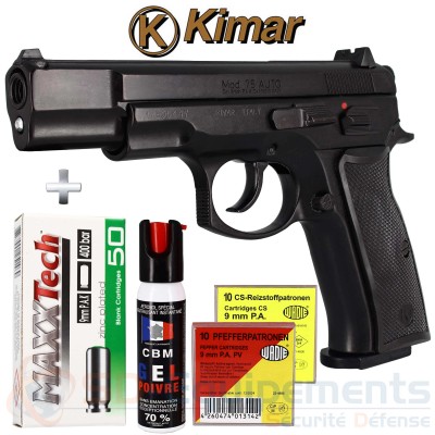 Pack Pistolet d'alarme CZ75 Bronze 9mm Kimar...